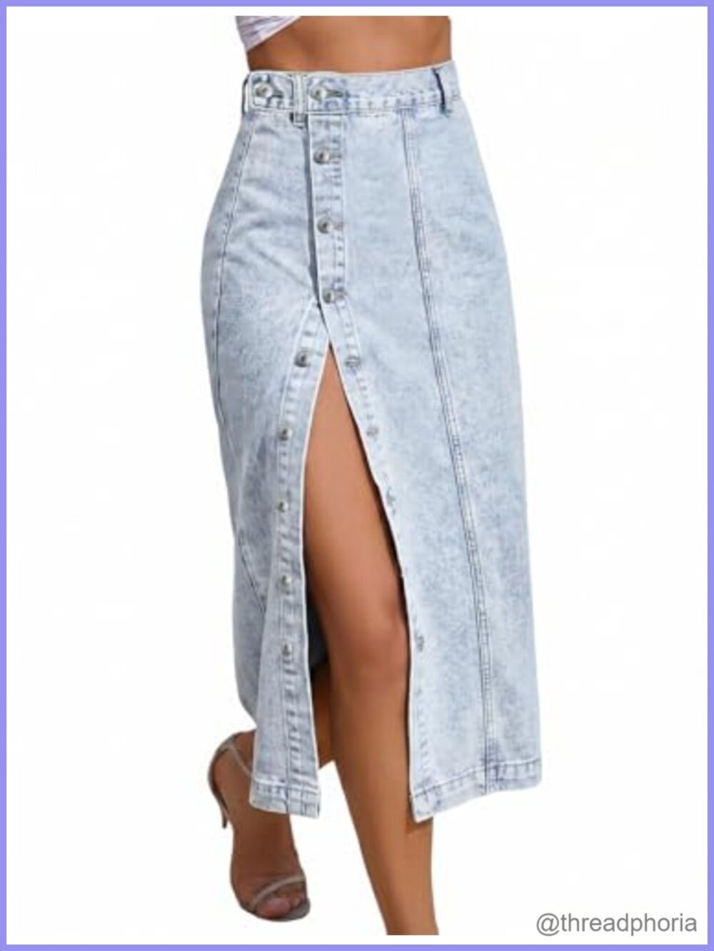 High Waisted Button Front Denim Midi Pencil Skirt with Side Slit Slim Fit Summer